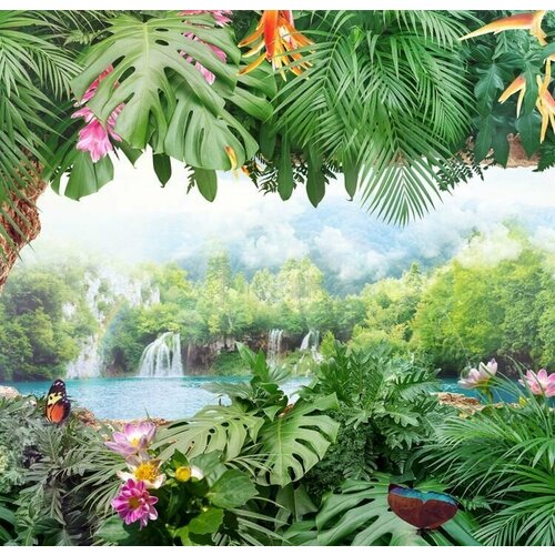 Моющиеся виниловые фотообои Тропики и водопад, 300х290 см