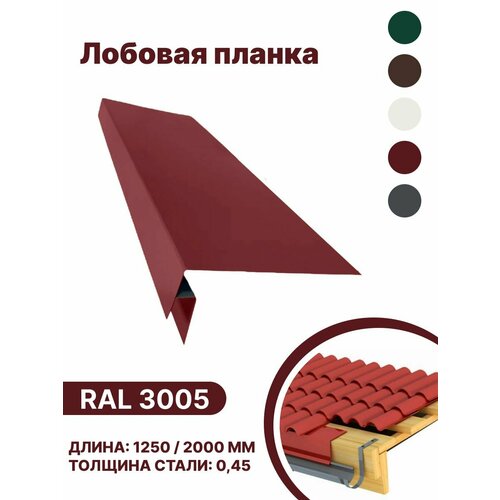 Лобовая планка RAL-3005 1250мм 4 шт в упаковке планка околооконная простая 2 м 250х75 мм 5 штук планка лобовая металлическая ral 3005 вишневый