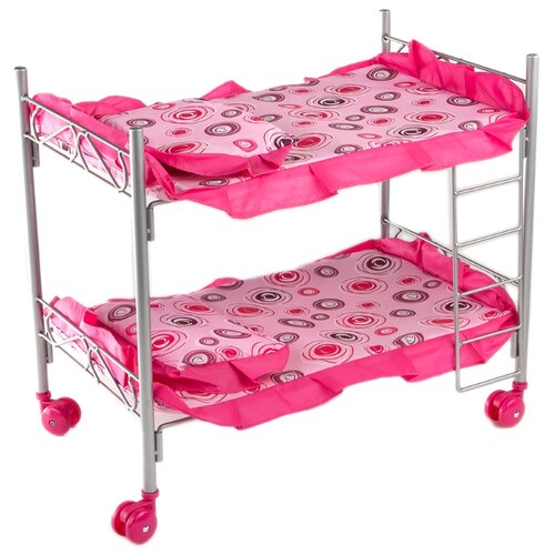 фото Двухъярусная кроватка для кукол 8887b buggy boom loona, розовый с разноцветными кольцами