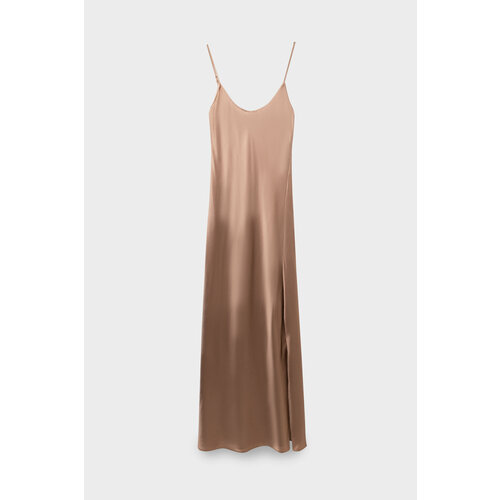 фото Платье-комбинация mother of all, атлас, натуральный шелк, в бельевом стиле, прилегающее, миди, размер 42, коричневый