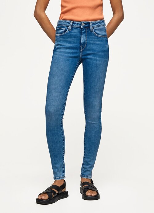 Джинсы скинни  Pepe Jeans, прилегающие, завышенная посадка, стрейч, размер 30, голубой