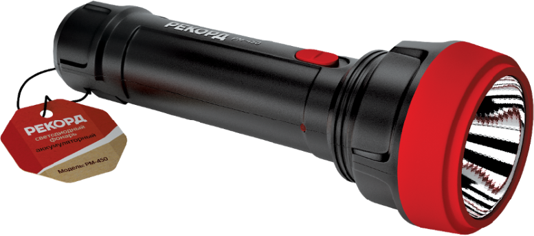 Фонарь светодиодный Рекорд PM-450 0,5Вт LED, аккумулятор 4V0,5A, черный/красный