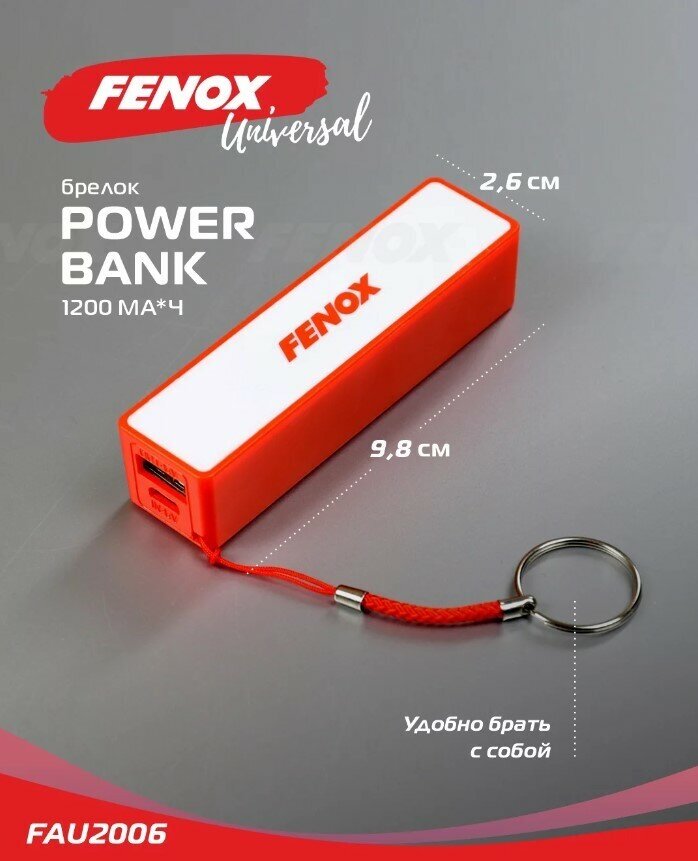 Портативное зарядное устройство карманный power bank 1200 мА*ч брелок повербанк для телефона - FENOX арт FAU2006
