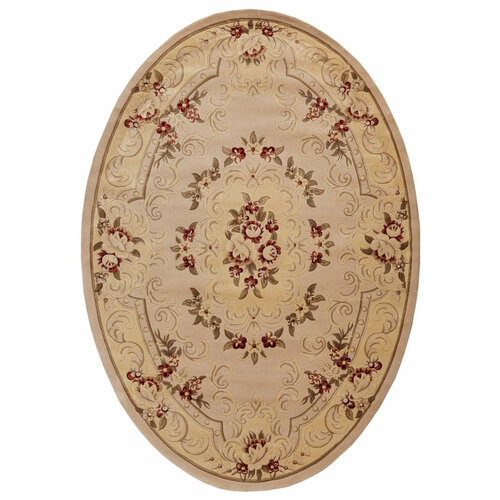 Ковер на пол 1,4 на 2 м в спальню, гостиную, бежевый Tibetan Carpet ZY0916MB-beige/pink овальный