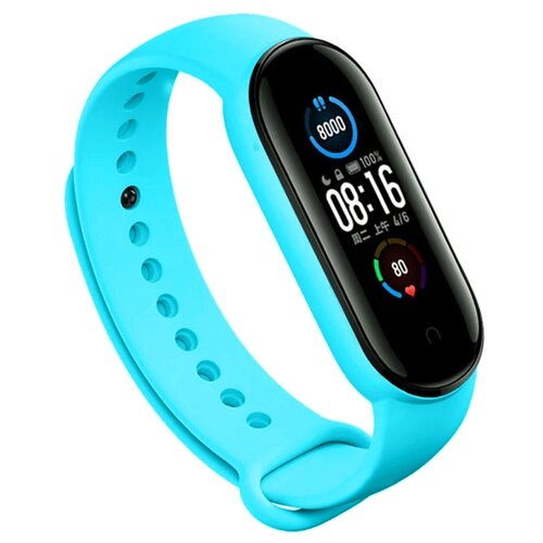 фото Силиконовый ремешок для xiaomi mi band 5 (sport) / спортивный ремешок на фитнес трекер сяоми ми бэнд 5 (спорт) голубой pastila