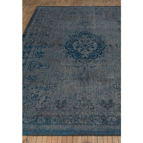 Ковер на пол 2,3 на 3,3 м в спальню, гостиную, безворсовый, тёмно-серый, синий Antico LA3313-L66-cotton