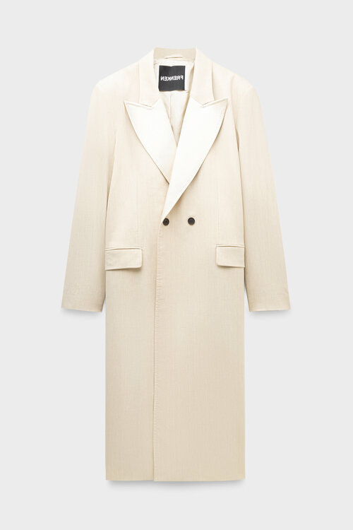 Пальто  FRENKEN, демисезон/лето, оверсайз, удлиненное, размер 42, бежевый