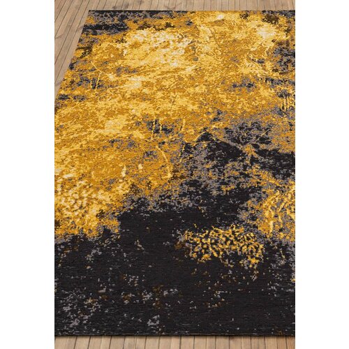 Ковер на пол 1,6 на 2,3 м в спальню, гостиную, безворсовый, жёлтый, чёрный Venezia Aydin Villa-24032