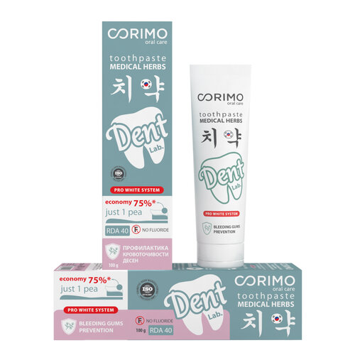 Зубная паста Corimo с гидроксиапатитом и лечебными травами для профилактики патологий десен 100 мл 100 г зеленый 904₽