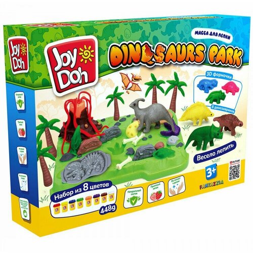 Набор для творчества Масса для лепки Joy Doh набор DINOSAURS park-парк динозавров, 3d формы,13 аксессуаров, 8 баночек с тестом DINO-448 pot