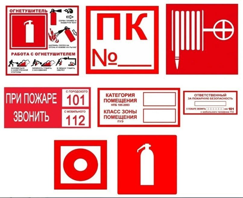 Комплект наклеек "Знаки пожарной безопасности" Комплект 8 наклеек
