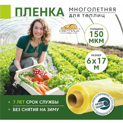 Пленка для теплиц и парников Светлица 6x17 м, 150 мкм, парниковая, многолетняя пленка многолетняя 7 лет светлица для парников и теплиц 150 мкм в нарезку по 3 х 10 м