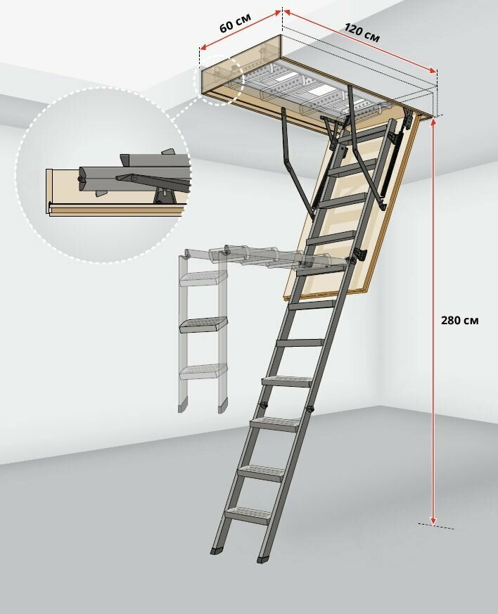 60*120*280 см Чердачная лестница с люком утеплённая FAKRO LMS складная / Люк чердачный с лестницей 60x120 - фотография № 5
