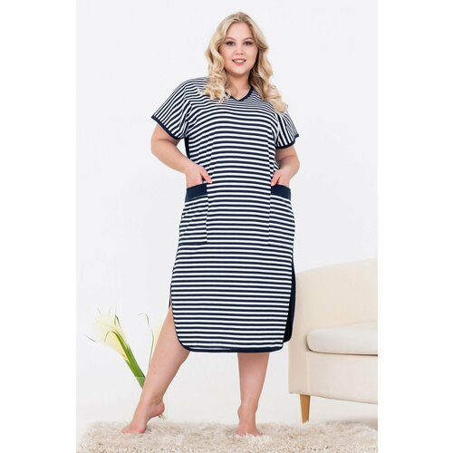 фото Халат натали, размер 60, синий, белый