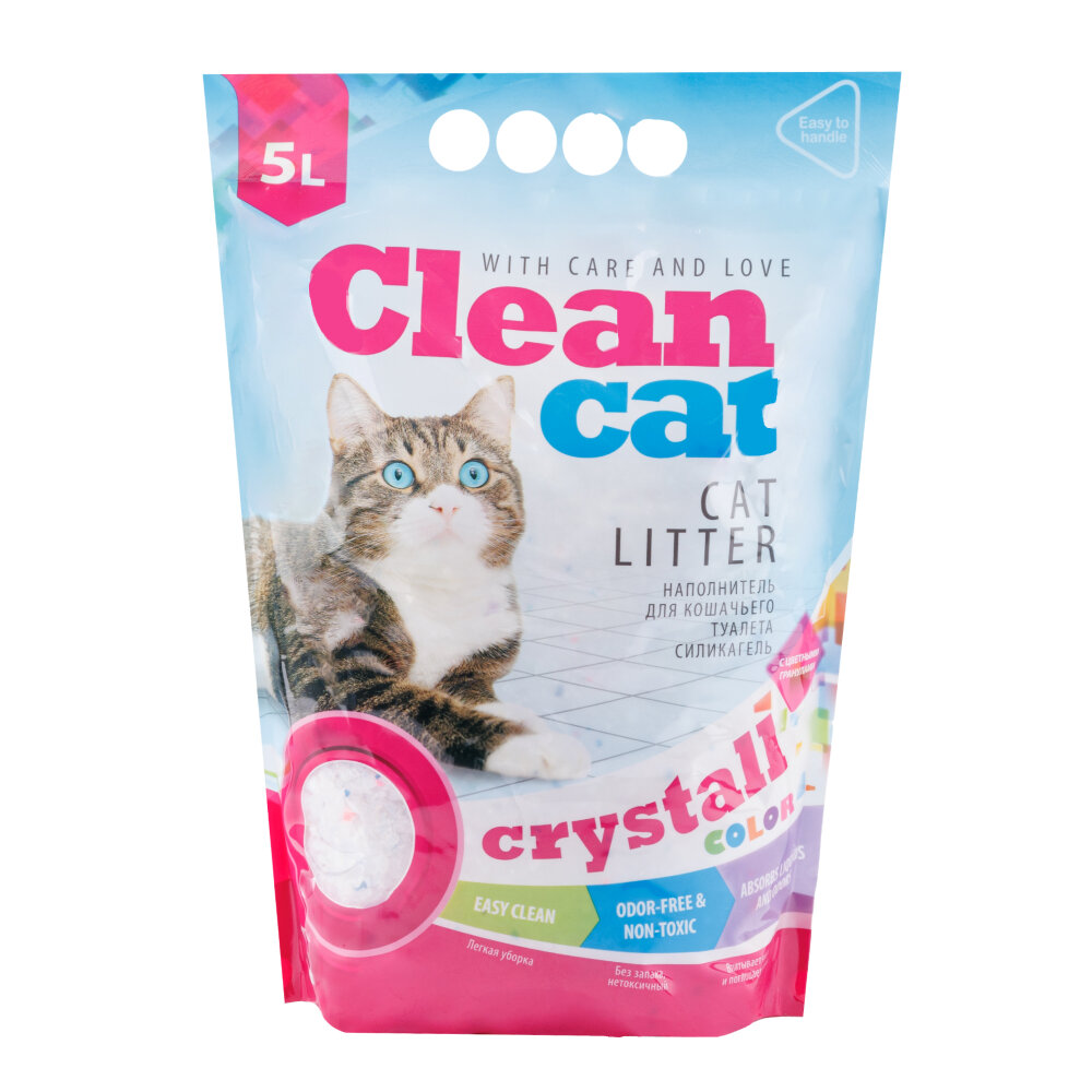 Clean Cat Crystall Color наполнитель для кошачьего туалета, силикагелевый, впитывающий, цветной микс, 5 л - фотография № 4