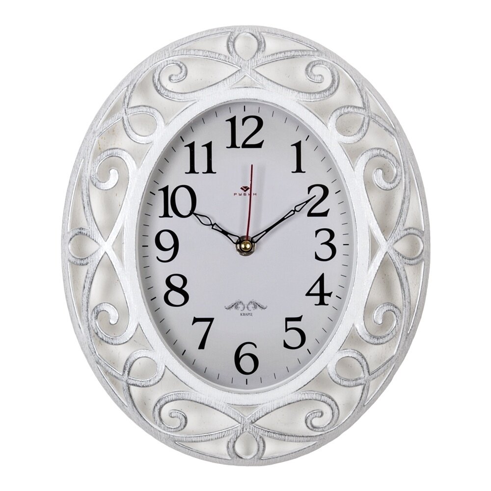 Часы настенные Рубин овал 31х26 см, корпус белый с серебром "Классика" (3126-001)