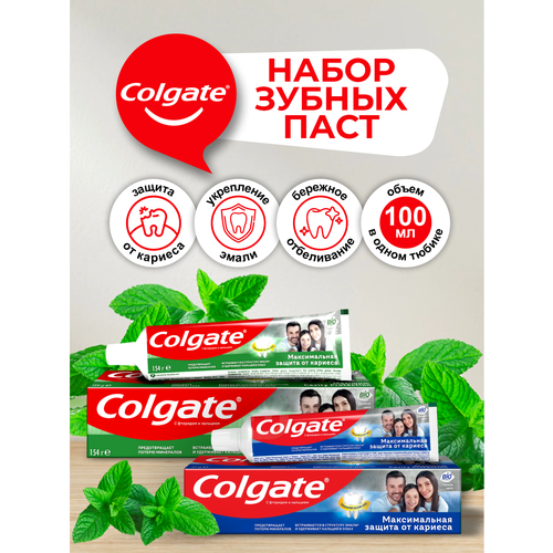 Набор Зубных паст Colgate Максимальная защита от кариеса Двойная мята + Свежая мята