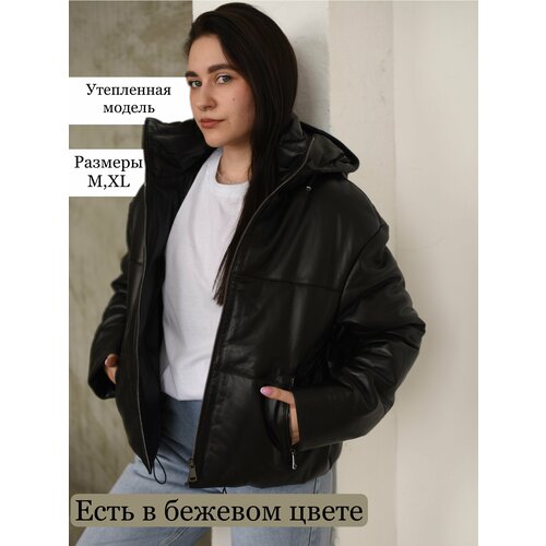 фото Кожаная куртка , размер 44, черный нет бренда