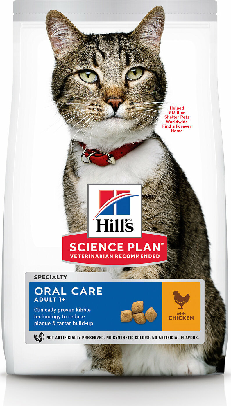 Сухой корм Hill's Science Plan Oral Care для взрослых кошек, способствует удалению зубного камня, с курицей, 1,5 кг