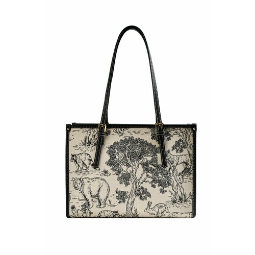 фото Сумка шоппер beibaobao повседневная, текстиль, экокожа, вмещает а4, внутренний карман, регулируемый ремень, черный, белый