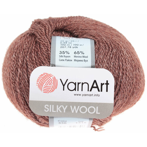 Пряжа Yarnart Silky wool коричневый (336), 65%шерсть мериноса/35%искусственный шелк, 190м, 25г, 1шт