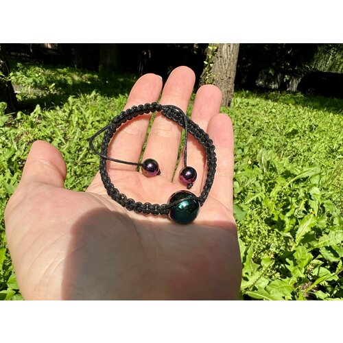 Плетеный браслет, 1 шт., размер one size, диаметр 8 см, черный браслет мемори с бусиной подвеской