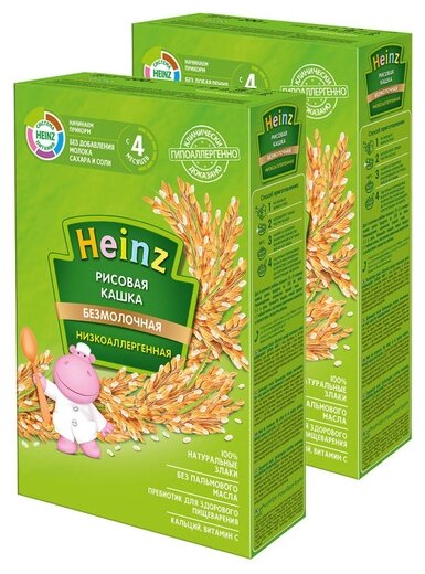 Каша Heinz безмолочная рисовая (с 4 месяцев) 160 г, 2 шт.