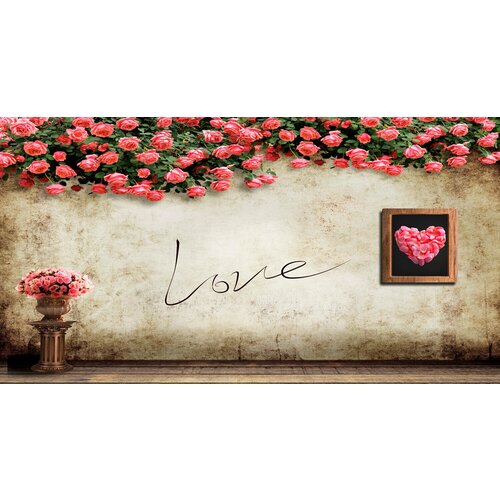 Моющиеся виниловые фотообои GrandPiK Love и розы на стене, 450х240 см