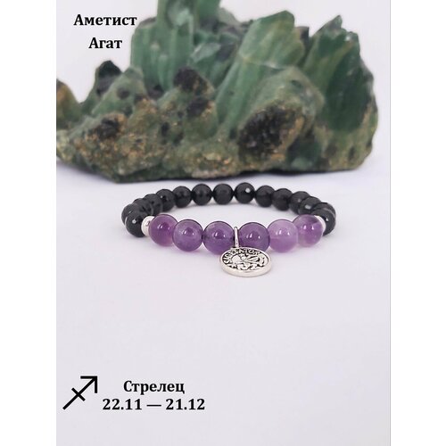 Браслет Valeri Art, аметист, агат, 1 шт., размер 17 см, фиолетовый, черный