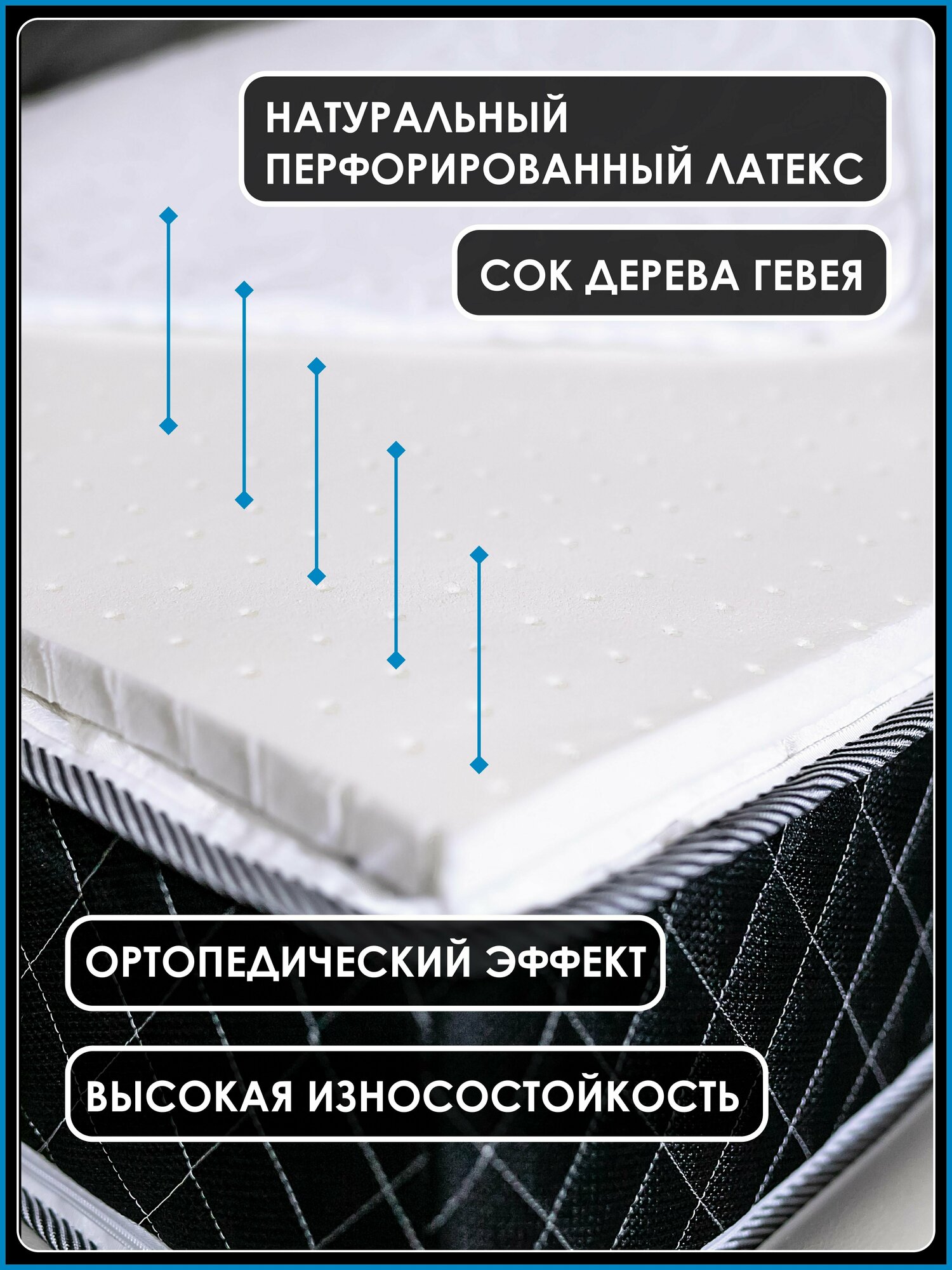 Анатомический тонкий матрас-топпер из натурального латекса для дивана, кровати, фиксирующийся на резинках Latex 90*190