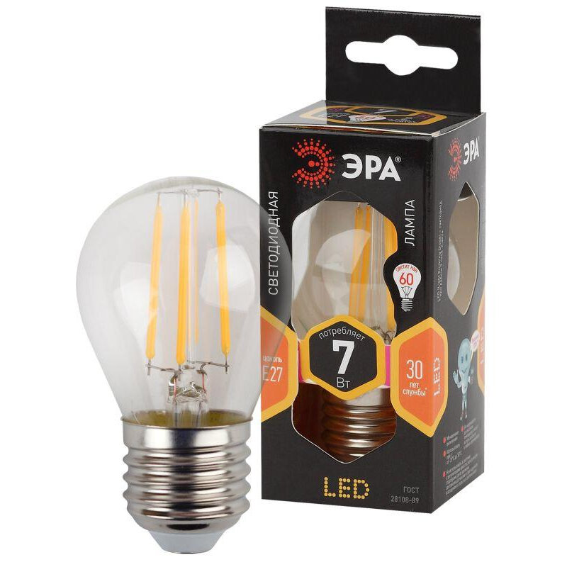Лампа светодиодная F-LED P45-7W-827-E27, ЭРА Б0027948 (10 шт.)
