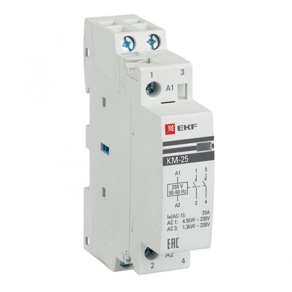 фото Контактор 25А 2NО (1 мод Кат=230в модульный КМ (km-1-25-20)EKF