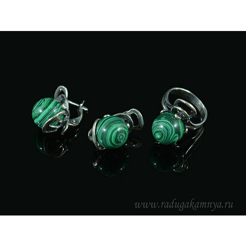 фото Комплект бижутерии: кольцо, серьги, малахит синтетический, размер кольца 17, зеленый кольцо серьги с малахитом имитация размер 17