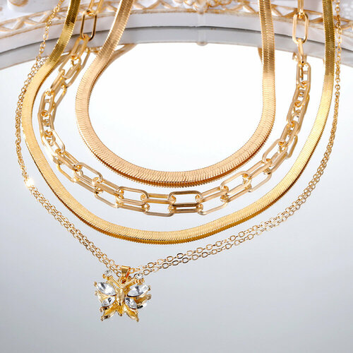 Комплект украшений Fashion jewelry, стекло, длина 41 см, золотой