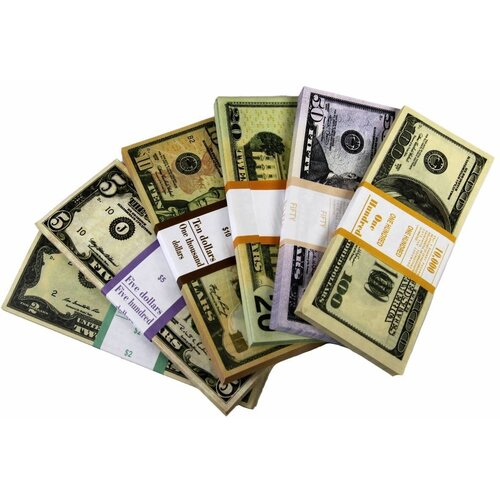Сувенирные деньги Доллары разного номинала (в наборе 6 пачек)