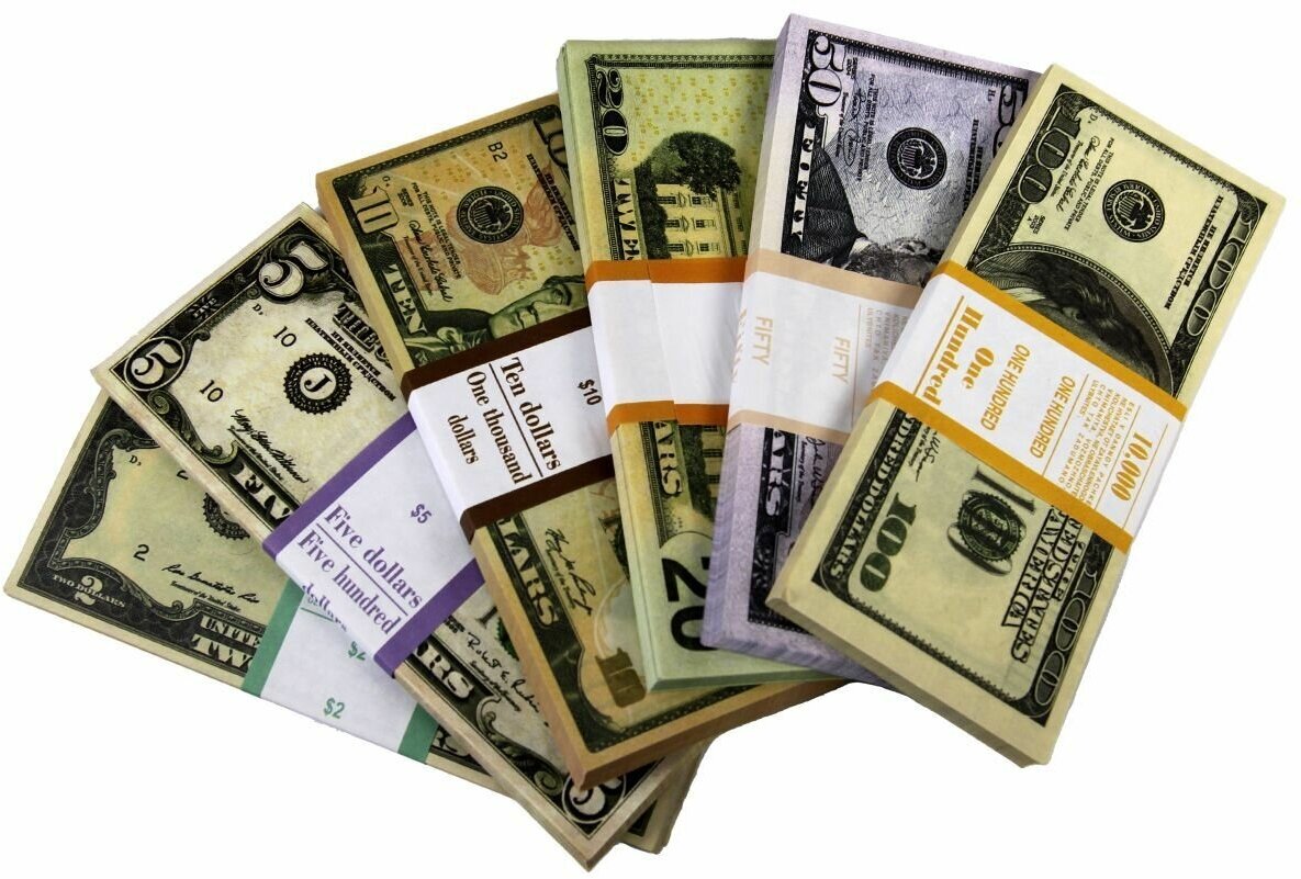 Сувенирные деньги Доллары разного номинала (в наборе 6 пачек)