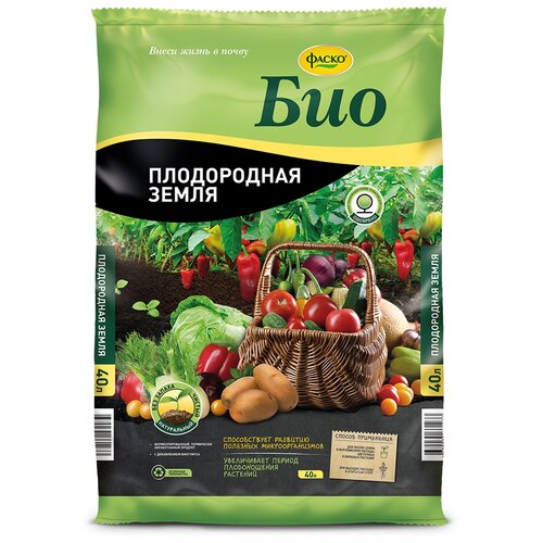 Грунт ФАСКО Био Плодородная земля зеленый, 40 л, 16 кг грунт плодородная земля фаско био 40л 4 упаковки