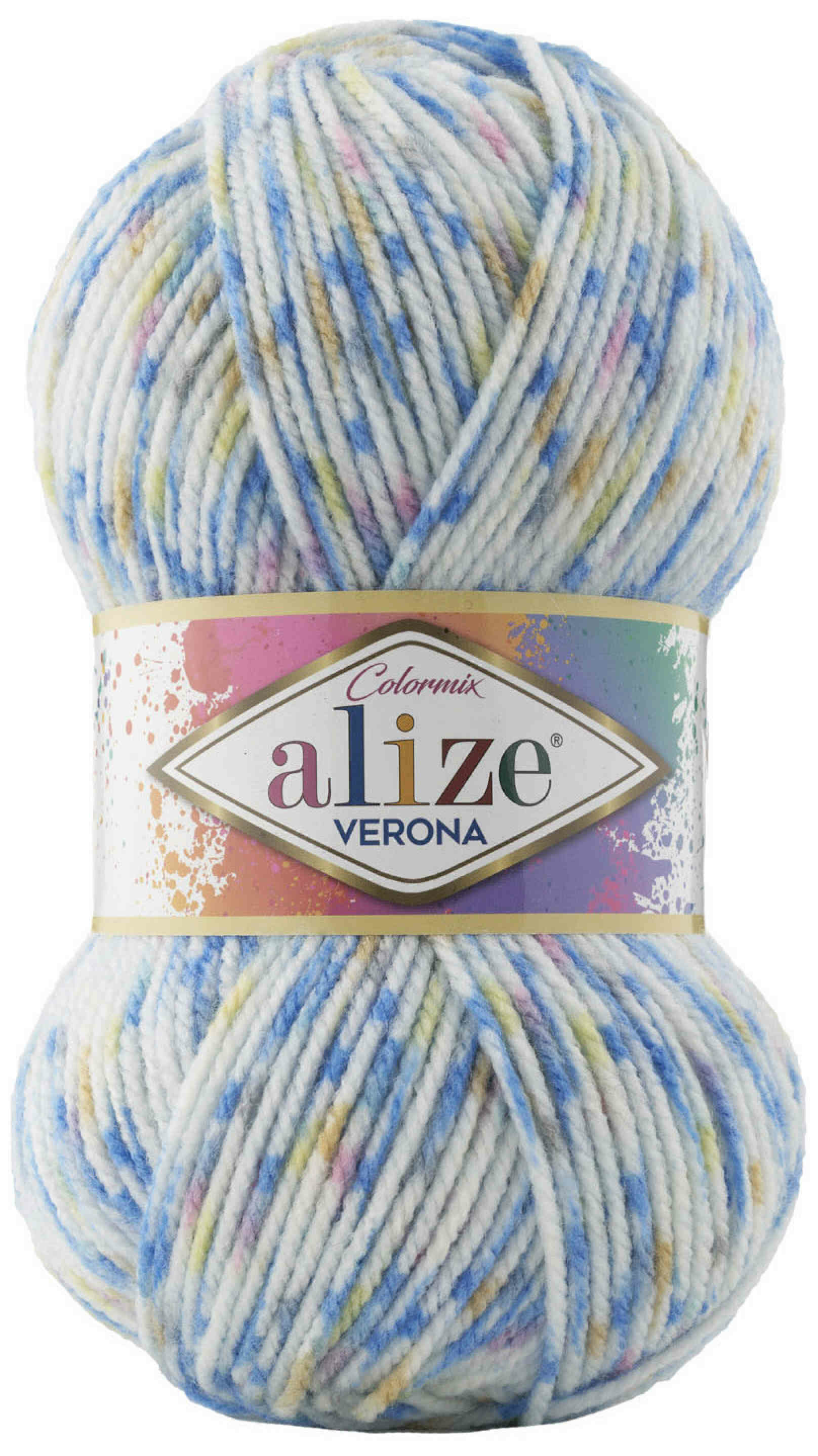 Пряжа Alize Verona бело-голубой (7702), 100%акрил, 210м, 100г, 1шт