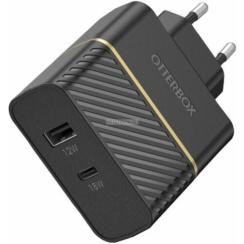 Блок питания OtterBox 30 W, 2 порта: USB-C (18 W) и USB-A (12 W), для быстрой зарядки, цвет Black Shimmer, черный (78-52723)