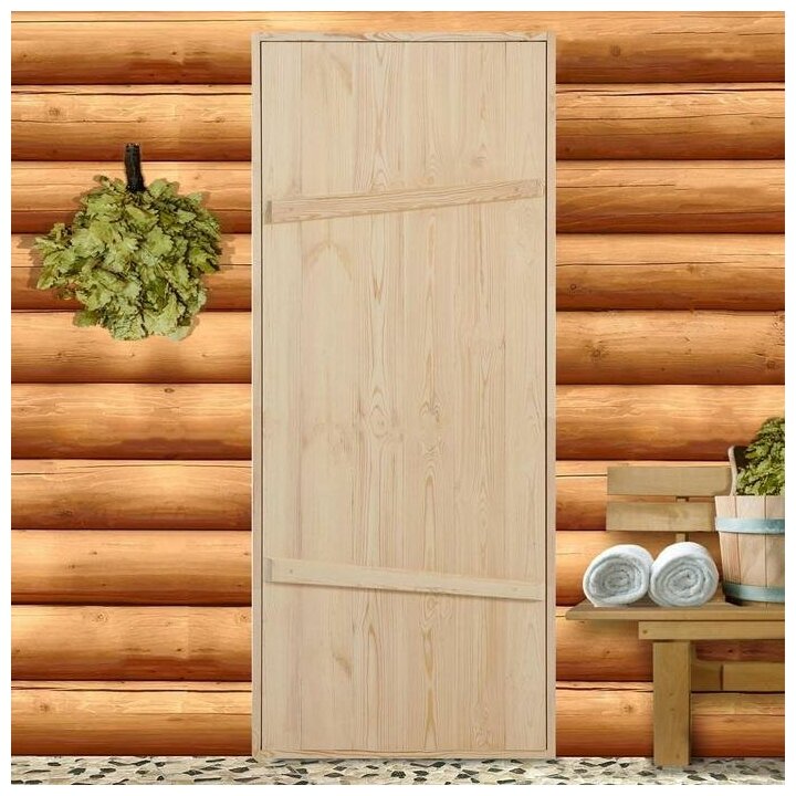 Добропаровъ Дверной блок для бани, 190×80см, из сосны, на клиньях, массив, "Добропаровъ"