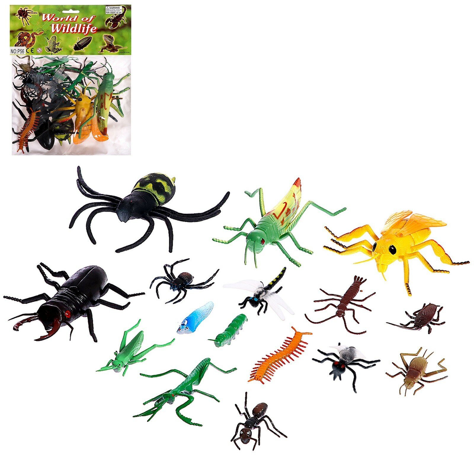 Набор насекомых "Жучки", 16 фигурок, из пластика, размер: 23 см х 30 см х 7 см, для детей и малышей