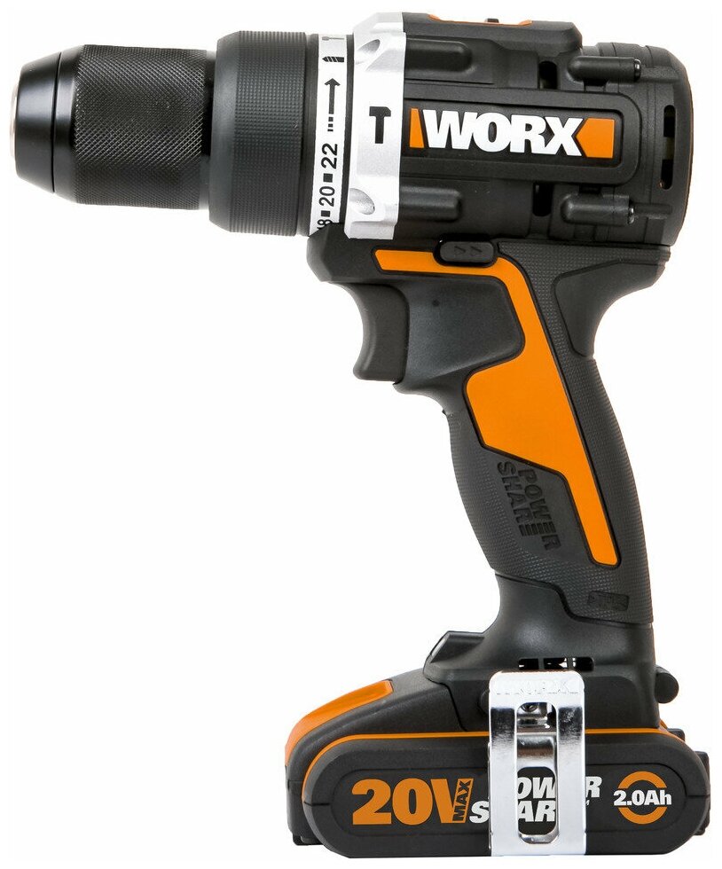 Дрель-шуруповерт ударная аккумуляторная WORX WX352, 60Нм, 20В, бесщеточная, 2Ач x2, ЗУ 2А, кейс