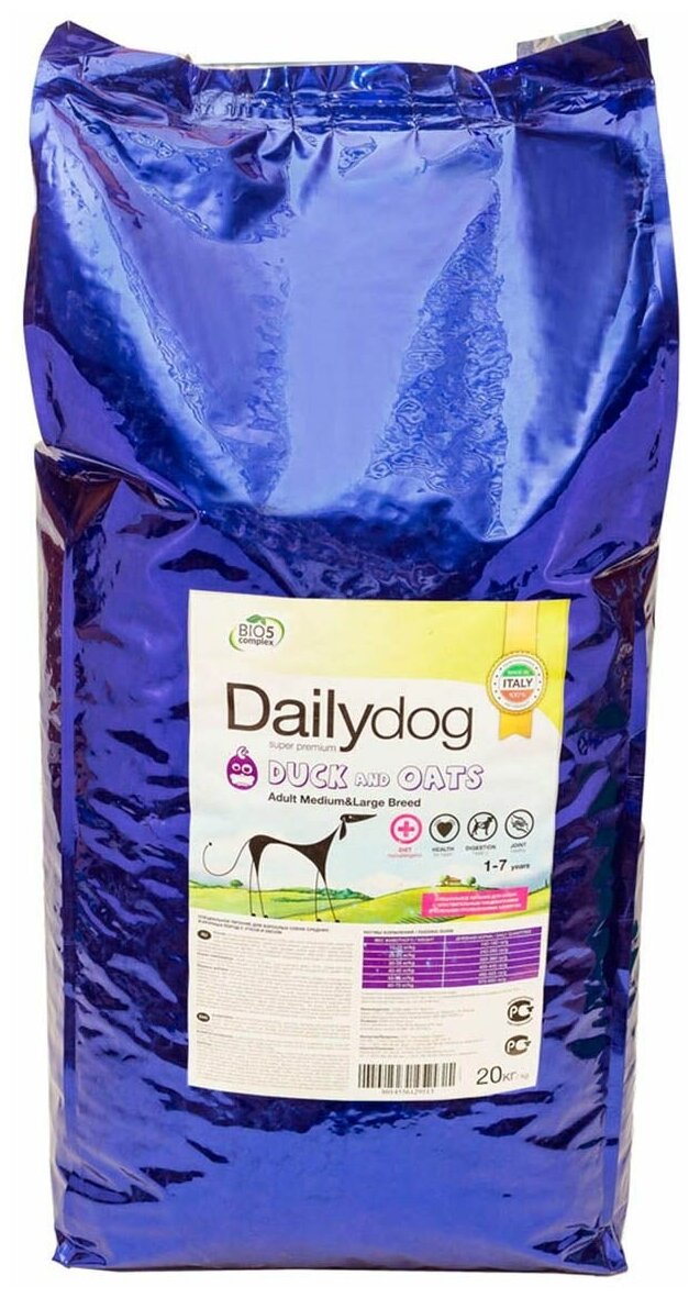 Сухой корм Dailydog Adult Medium Large Breed для собак средних и крупных пород с уткой и овсом - 20 кг