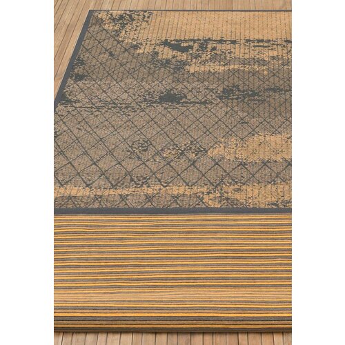 Ковер на пол 1,6 на 2,3 м в спальню, гостиную, двусторонний, безворсовый, коричневый, желтый Smart Weave Nehatu-Gold