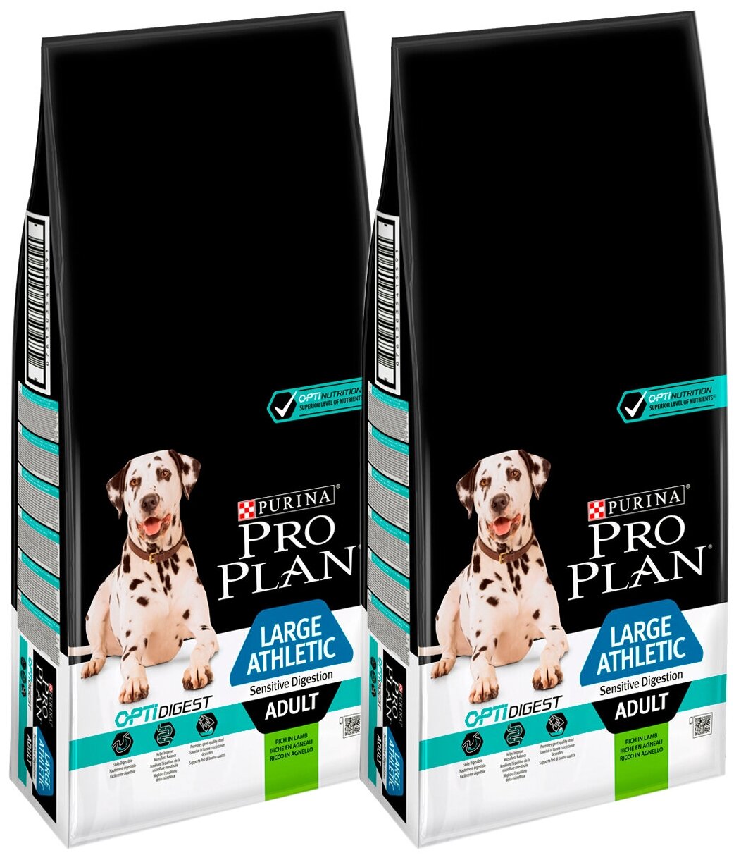 PRO PLAN ADULT DOG OPTIDIGEST LARGE ATHLETIC SENSITIVE DIGESTION для взрослых собак крупных пород атлетического телосложения с чувствительным пищеварением с ягненком и рисом (14 + 14 кг)