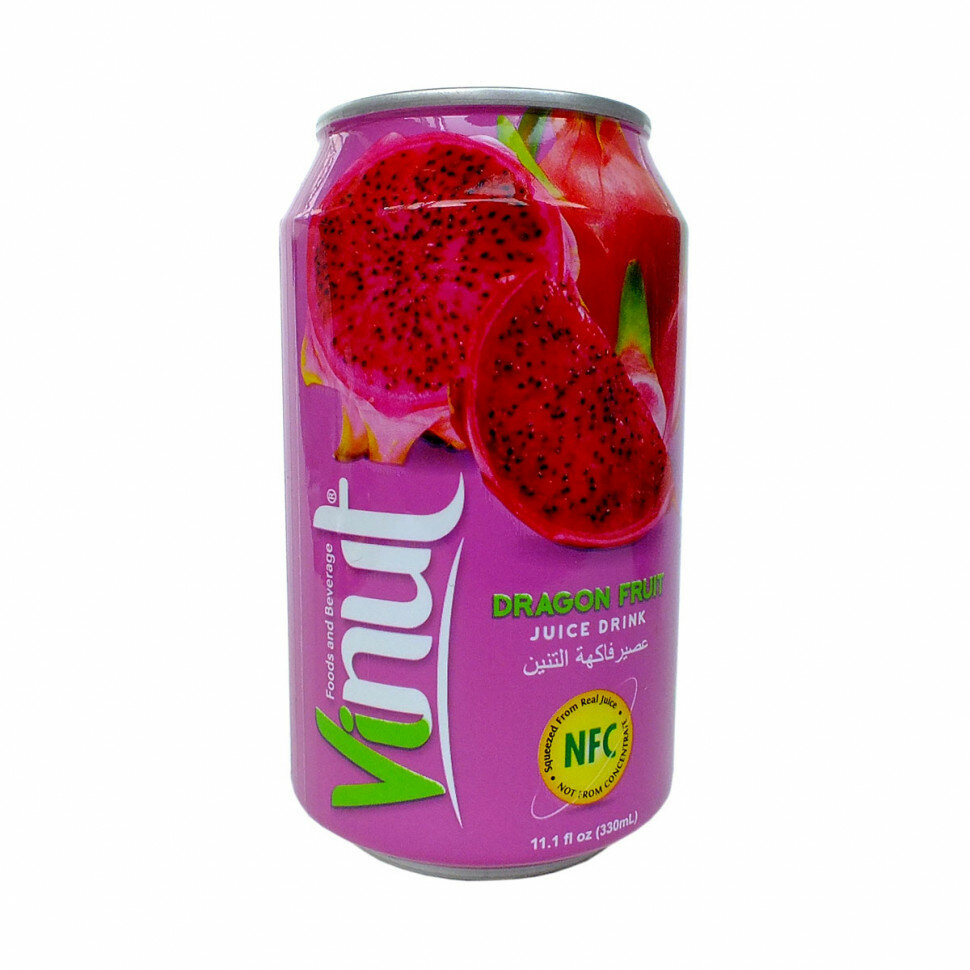 Сокосодержащий напиток Vinut Dragon Fruit Juice (Винут Сок Драконий фрукт, Питахайя) | Упаковка 12 шт, ж/б 0,33