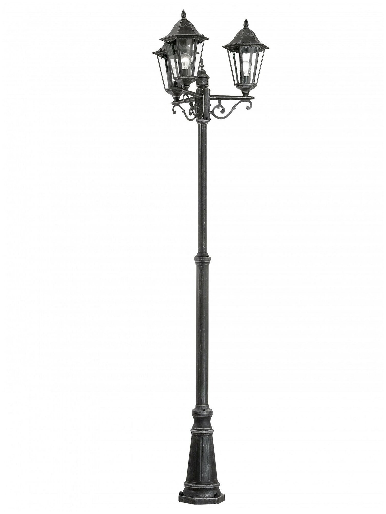 Уличный фонарь NAVEDO, 3х60W(E27), H2200, литой алюм., черный, серебр. патина/cтекло