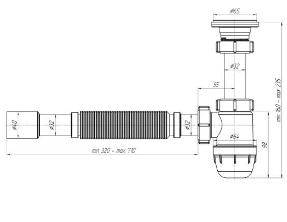 Сифон Ани 1 1/4" x 32 "Юнг" с гибкой трубой 32 x 40/50, для умывальника бутылочного типа с уменьшенным корпусом - фотография № 6