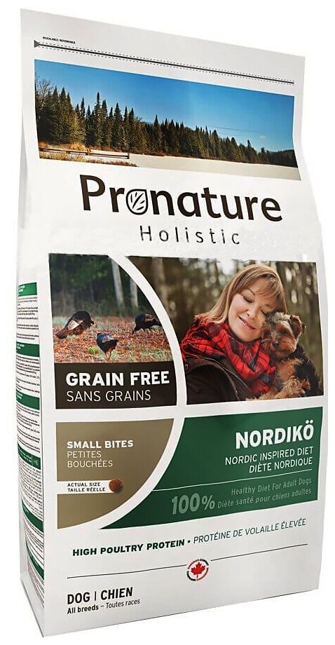 Pronature Holistic GRAIN FREE Нордико Беззерновой сухой корм для взрослых собак мелких и средних пород (мелкая гранула с индейкой), 2 кг