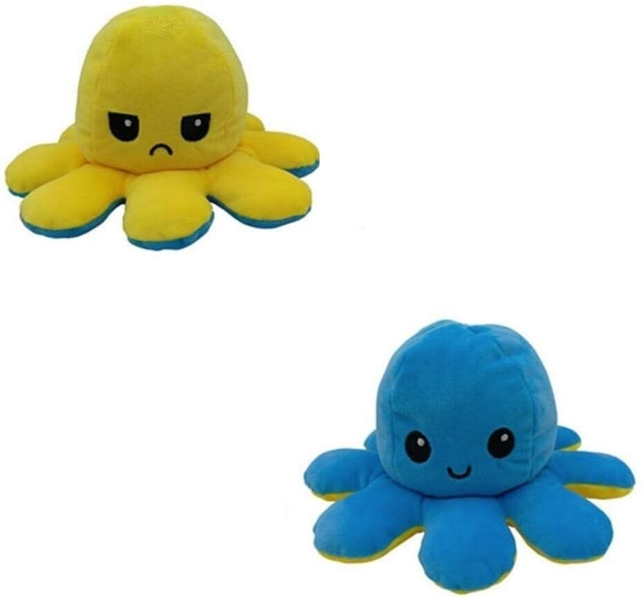 Мягкая игрушка Осьминожка - перевертыш, Осьминог вывернушка , двухсторонний желтый-голубой